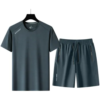 Erkekler için 2024 yaz siyah beyaz eşofman Set kollu T-Shirt + şort spor marka spor Suit boy 5XL