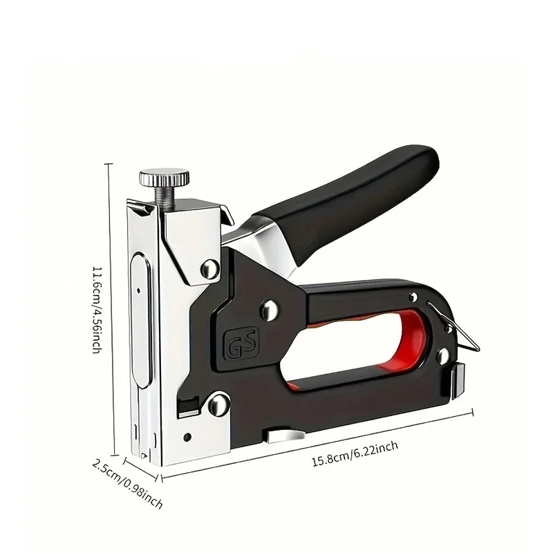 4 in 1 Heavy Duty Manual Staple Gun Hand Stapler Nail Gun, Fits T U I Type Door Staples, Hand Operated Tool for Wood