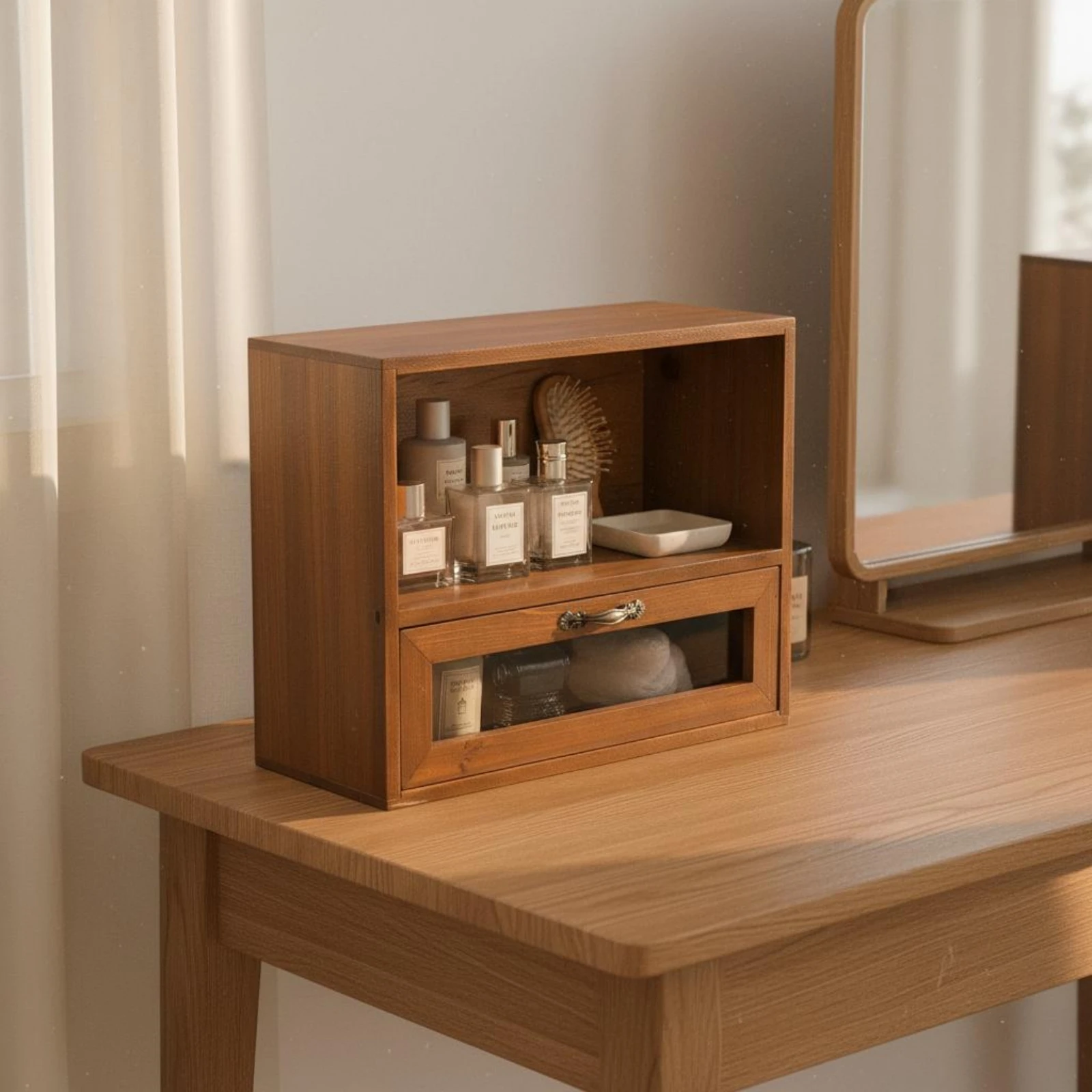 

Wood Desktop Organizer Vintage Design Countertop Organizer Wooden Storage Cabinet Multi-Purpose Desk Storage Box