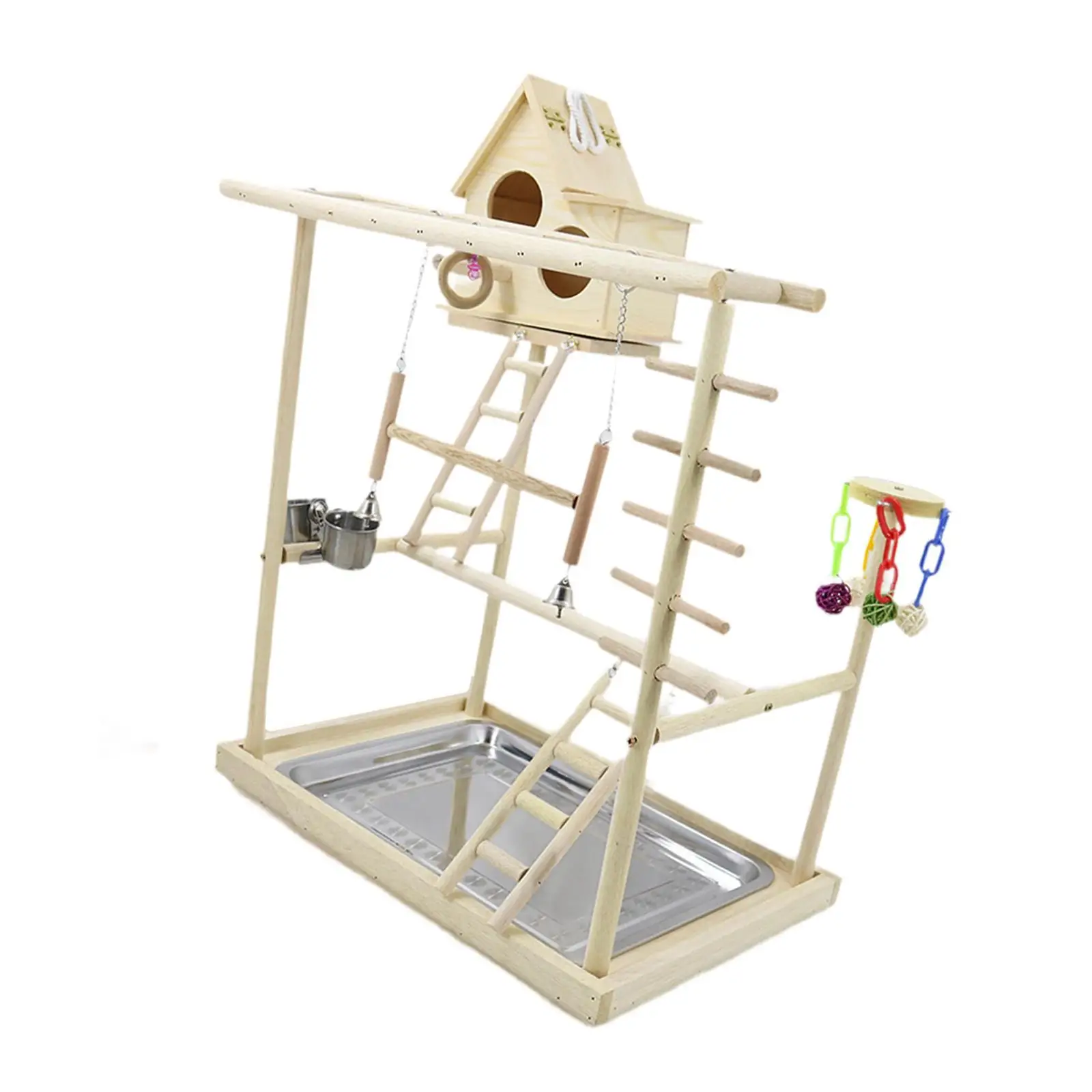 Bird Playground Climbing 3 Layers Wooden Stand for Conures Budgie Lovebirds