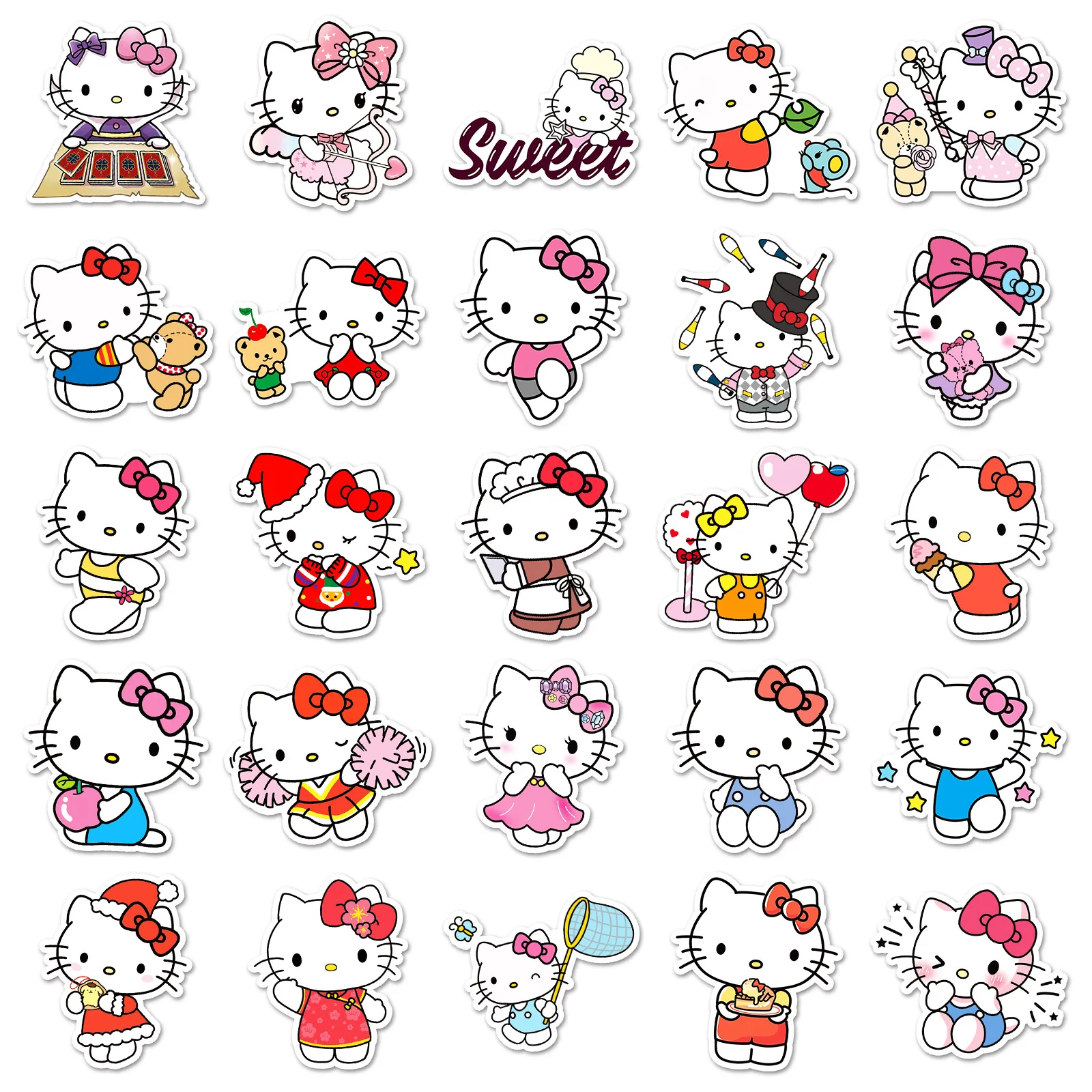 Desenhos animados Olá Kitty Sanrio Adesivo, Telefone DIY, Laptop, Bagagem, Skate, Decalques Graffiti, Presente Divertido, 10 Pcs, 30 Pcs, 50Pcs