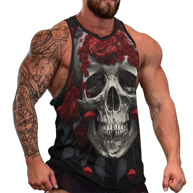 Newest Fashion Skull 3D Print Men\'s Tank Tops Casual Hip Hop Graphic Streetwear Fitness Tops Tees Men Summer Sleeveless Shirts