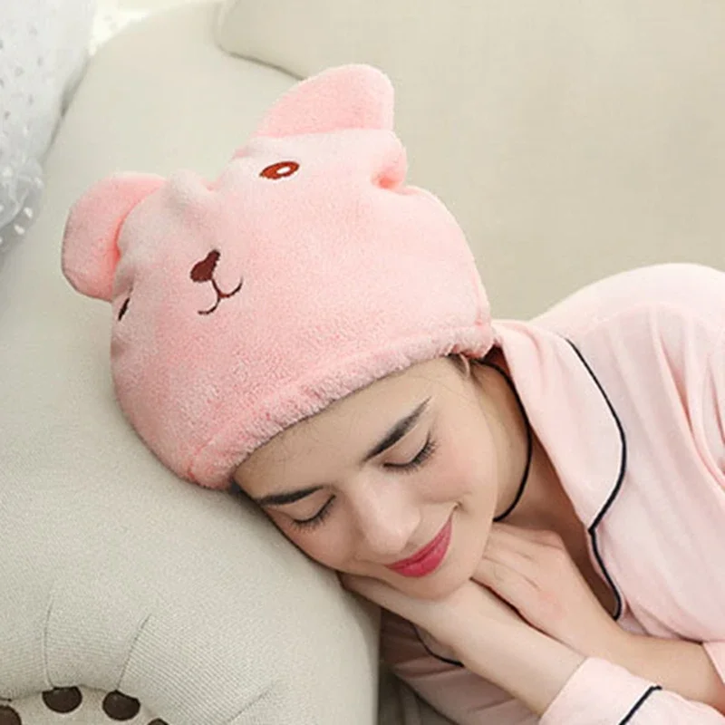 Cute Bear Bath Towel Dry Hair Cap Dry Quick Drying Lady Bath Towel Soft Shower Woman Turban Head Wrap Bathing Tools Shower Cap