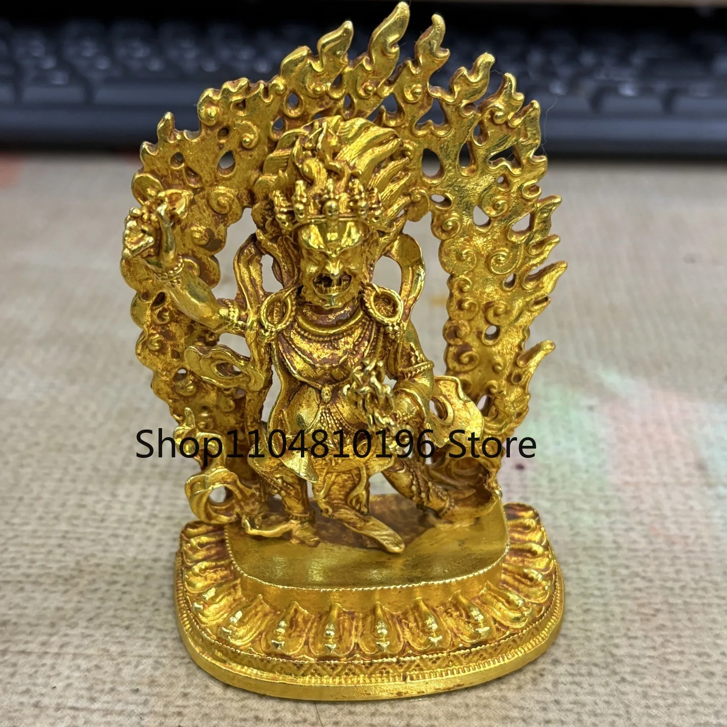 Chinese Antique Collectible Copper Six-Armed Mahakala Buddha Statue Figurine Ornament Craft Home Decor Decoration