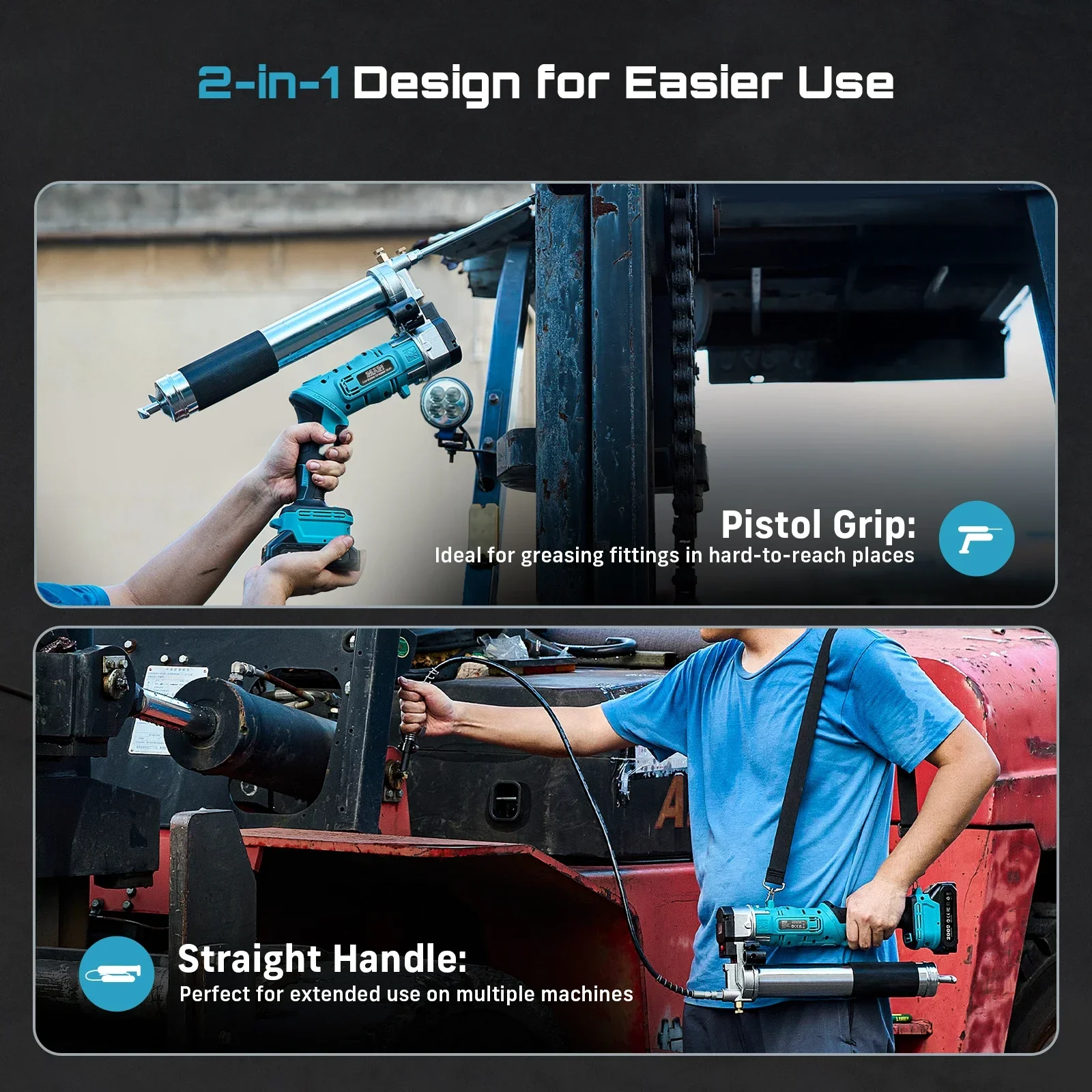 SEESII GR01 Ultra 12000PSI 2-in-1 Cordless Electric Grease Gun Kit Innovative Easy-to-Use Oil Greasing Tool 5.3 Oz/min High-Efficiency Grease Machine with 2.0Ah Battery 48" Flexible Hose LED Light view 3