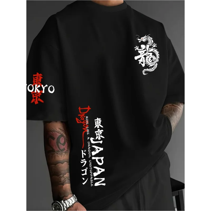 Unisex Tokyo Japan Dragon Kanji Graphic T Shirt Multi Print Short Sleeve Tee Japanese Harajuku Streetwear Men Women Casual Tops