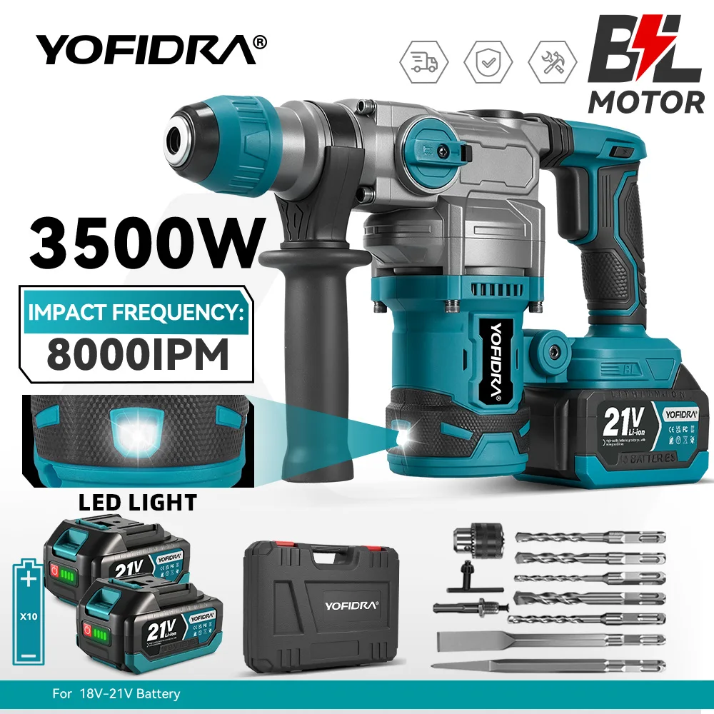 YOFIDRA 8000IPM Bürstenlosen Elektrischen Hammer Schlagbohrmaschine 26MM Multi-Schraubendreher Dreh Bohren Power Tool Für Makita Batterie