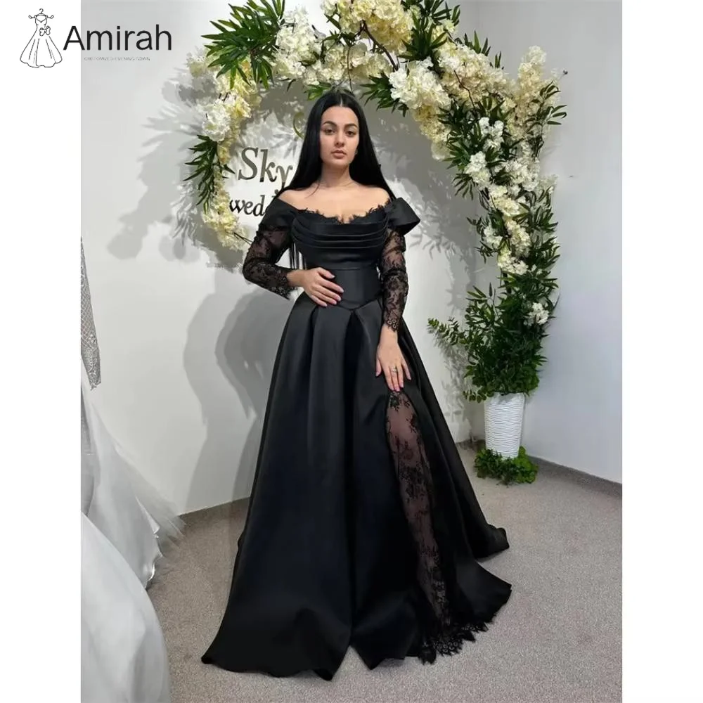 

Amirah Black Satin Luxurious Evening Dresses 2025 Custom Made Elegant Prom Dresses for Special Occasions Line A Ball Gowns Party
