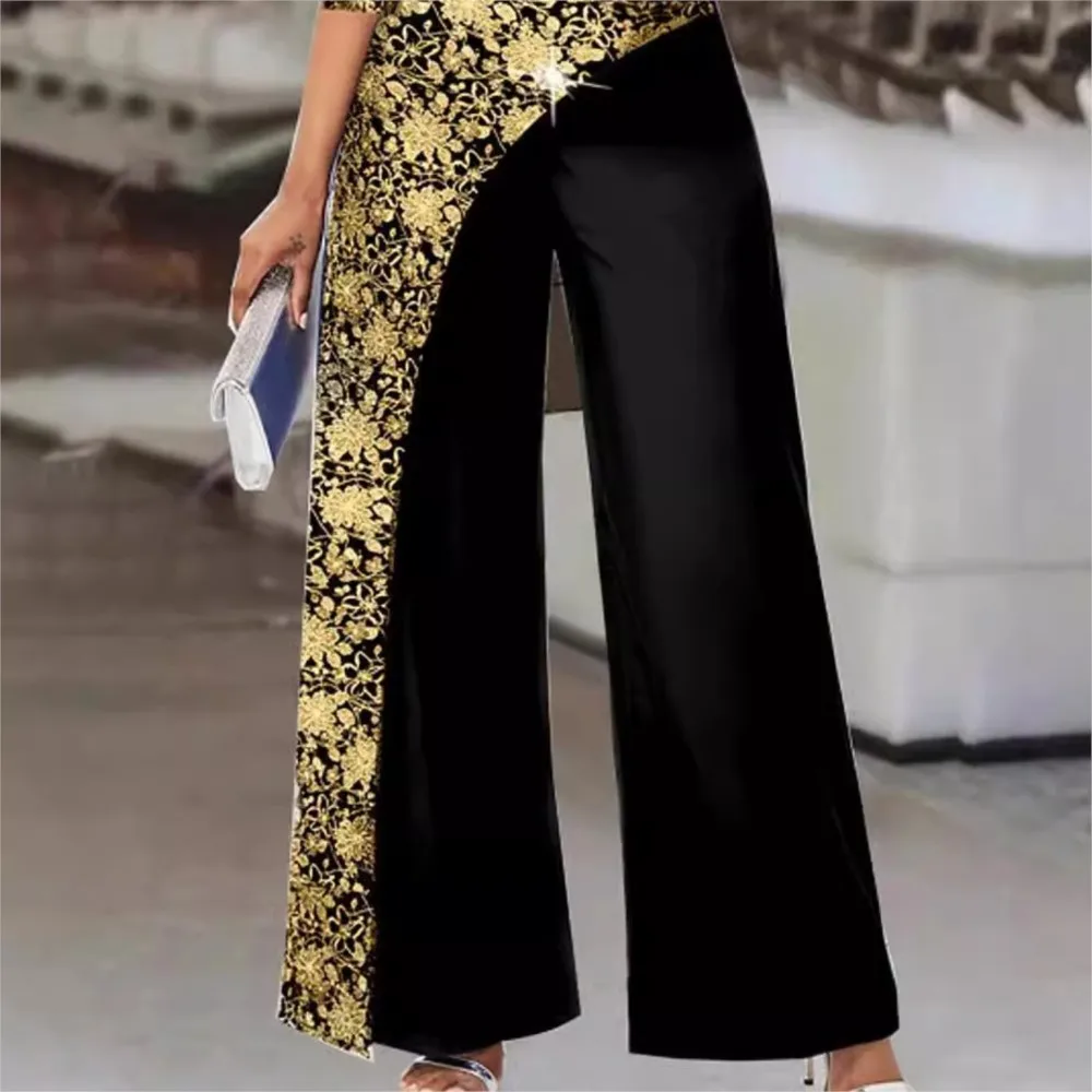 Fashion Print Splicing 7 Point Sleeve For Women's Jumpsuit Spring And Autumn New Slim Elegant Female Office Jumpsuit Pants 2025