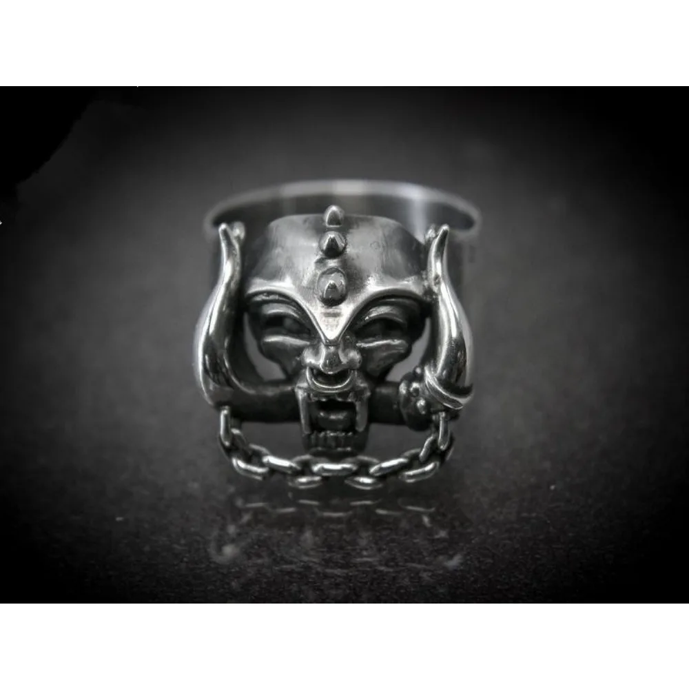 Europunk style motorcycle blackened exaggerated head skull chain ring size 6-13