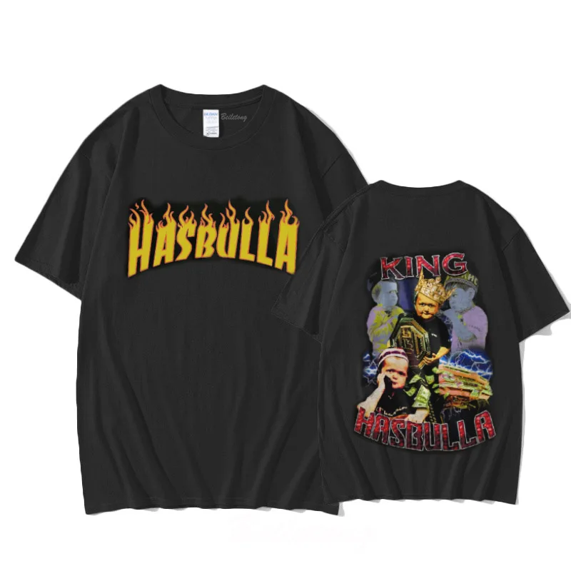 Hasbulla Goat Gangster Fighter Funny 2022 Summer Oversized Print T Shirt 2-sides Print Graphic 100% Cotton Men Tess Short-Sleeve