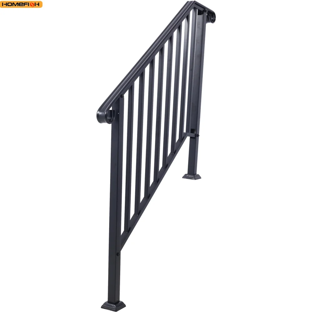 درابزين للخطوات الخارجية تناسب 2-4 خطوات درابزين الدرج الخارجي، درابزين من الحديد المطاوع لخطوات الخرسانة والسلالم الخشبية #3