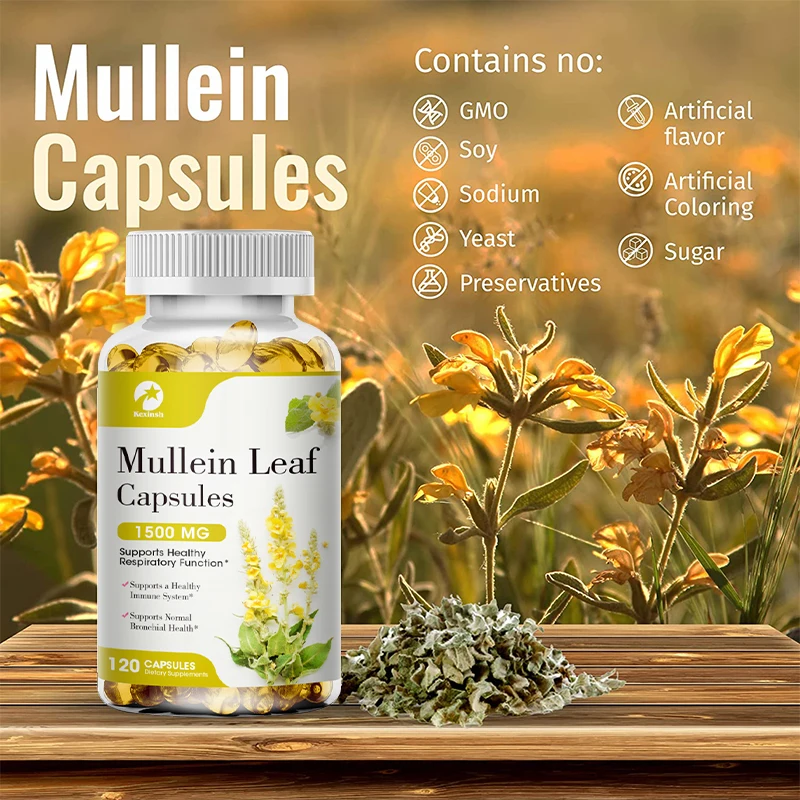 Kexinsh Mullein Leaf Capsules Organic Natural Lung Cleanse Helps Healthy Respiratory Function & Mucous Membranes