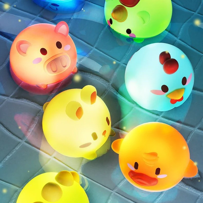 부드러운 실리콘 발광 아기 목욕 장난감 어린이용 낚시 그물 동물 플로팅 욕조 장난감 아기 소년과 소녀를 위한 완벽한 선물