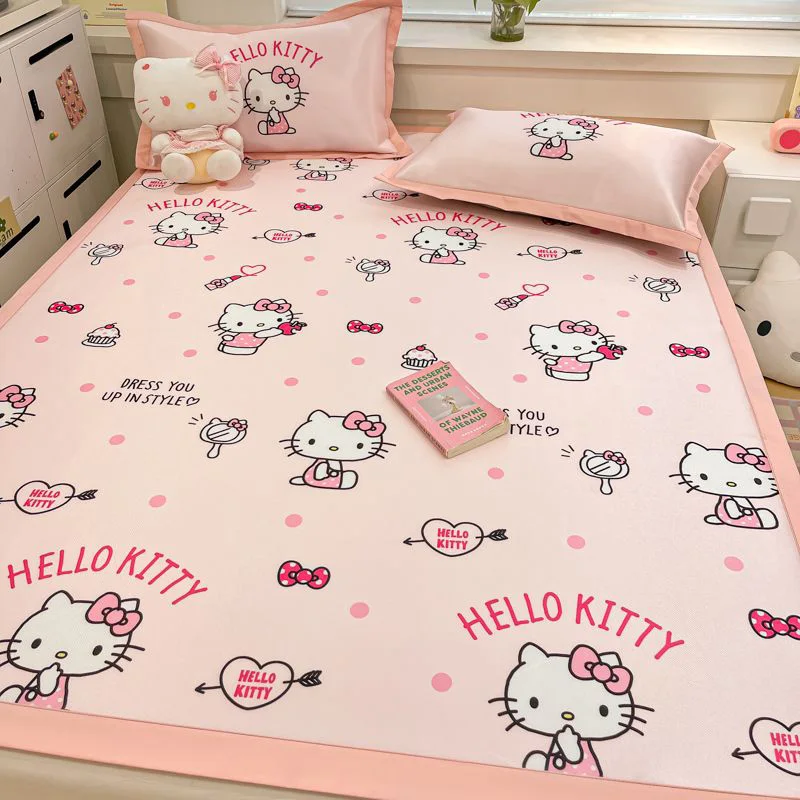 Sanrio Cartoon Cinnamoroll Kuromi Hello Kitty Bedding Summer Kawaii Anime Soft Ice Shreds Cold Pad Pillow Cover Set Girl Gifts