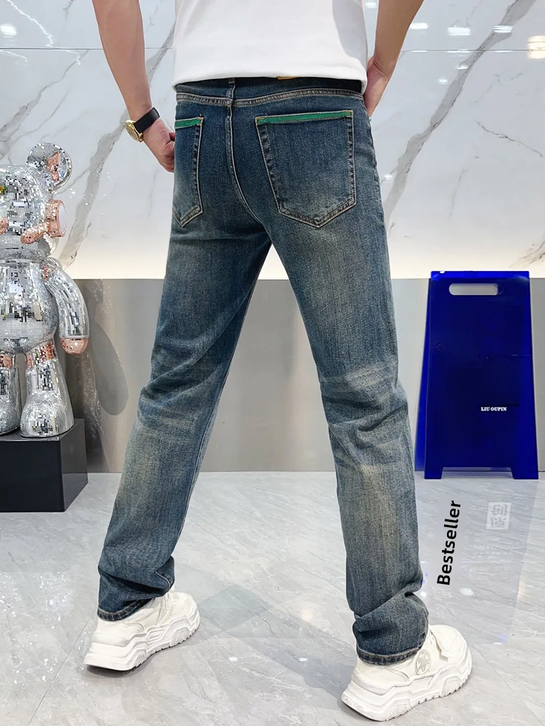 

Fall Men's Straight Leg Jeans Pure Color Waed Casual Loose Wide Version Leisure Long Pants Cotton Polyester Spandex Blend