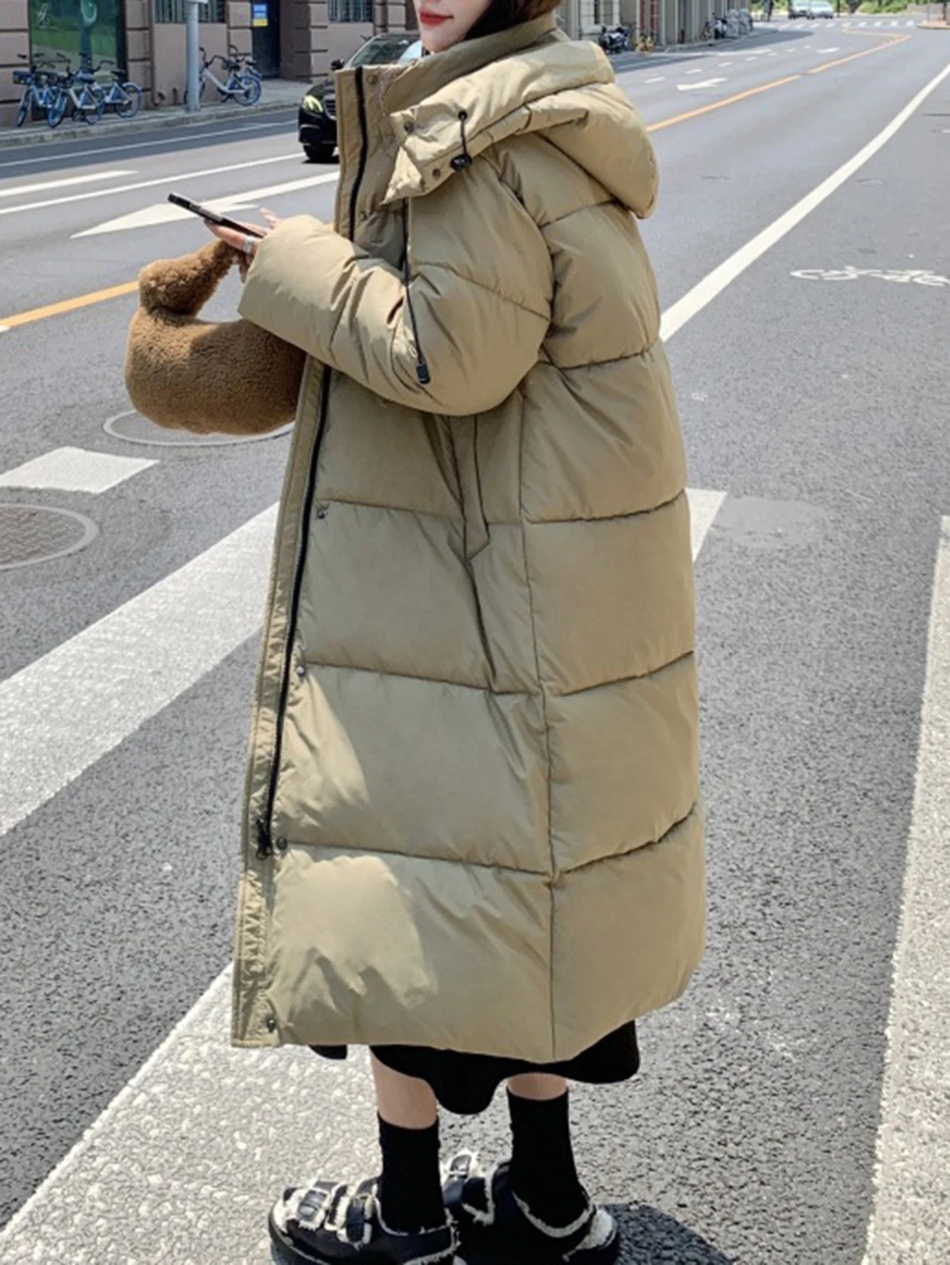 المرأة بساطتها الكورية بلون طويلة الأكمام معطف مقنع الخريف الشتاء نمط غير رسمي موضة الاتجاه سترة قطن