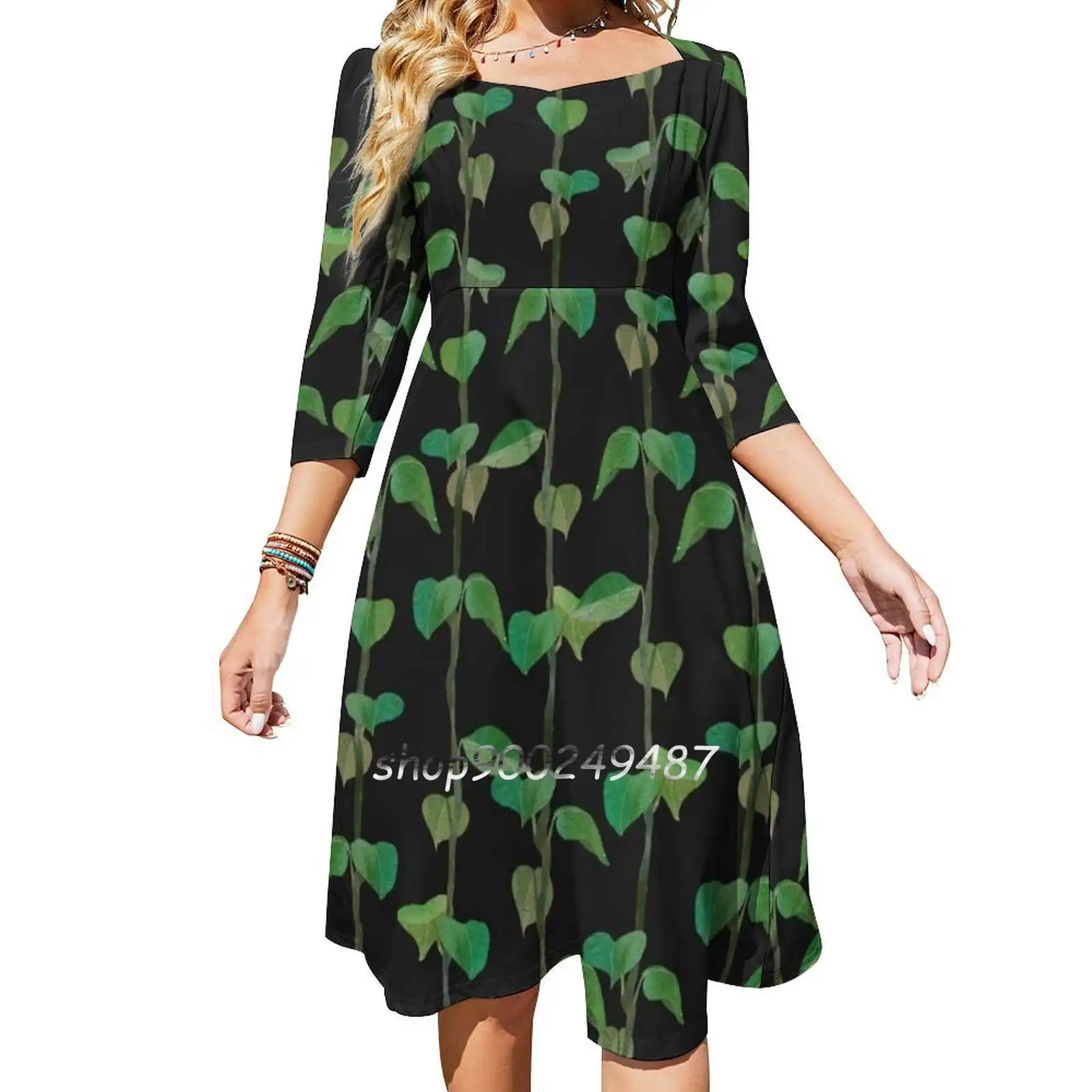 

Leaves Net Evening Party Dresses Midi Sexy Dress Female Sweet One Piece Dress Korean Leaves Nature Ilustration Watercolor For