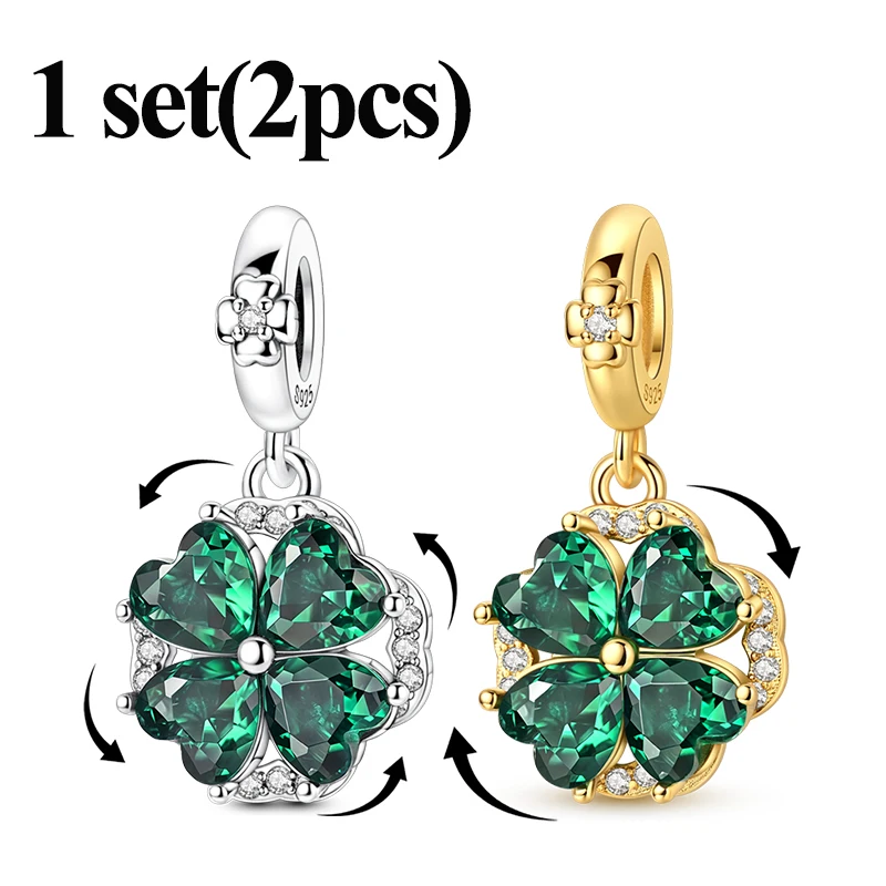 925 Sterling Silver Charms Beads Pendan Rotating Four-Leaf Clover Magnetic Lucky Wishing Set Charm Fit Original Bracelet Jewelry