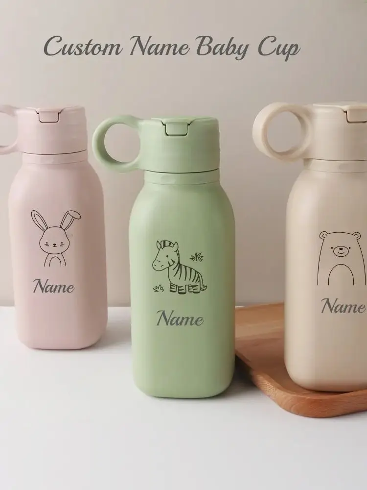 Tasse de paille en Silicone avec nom personnalisé de 450ML, bouteille d'eau à motif de dessin animé personnalisé, bouteille d'eau de sport étanche pour enfants et adultes