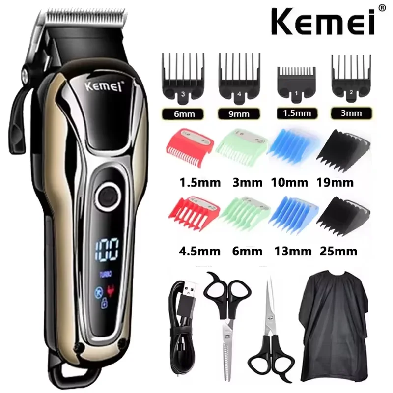 Kemei 1990 New Hair Clipper Professional Hair Clipper Men's Hair Clipper Electric Trimmer LCD Display Hair Clipper Almighty Set