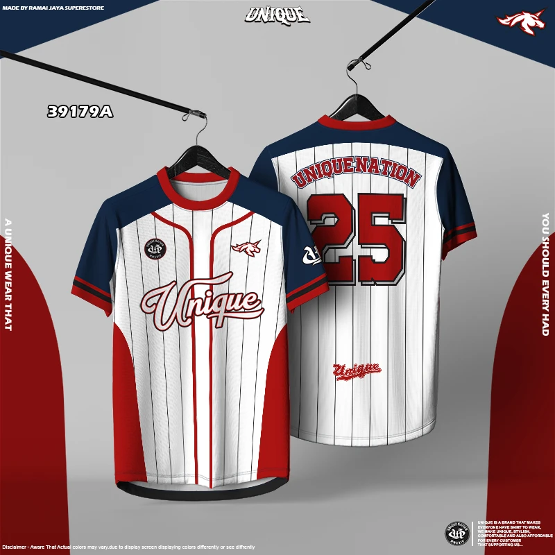 

Уникальный # Бейсбольный трикотаж 25 — модная рубашка с короткими рукавами и принтом «UNIQUENATION» в стиле ретро в белые/синие полоски для любителей