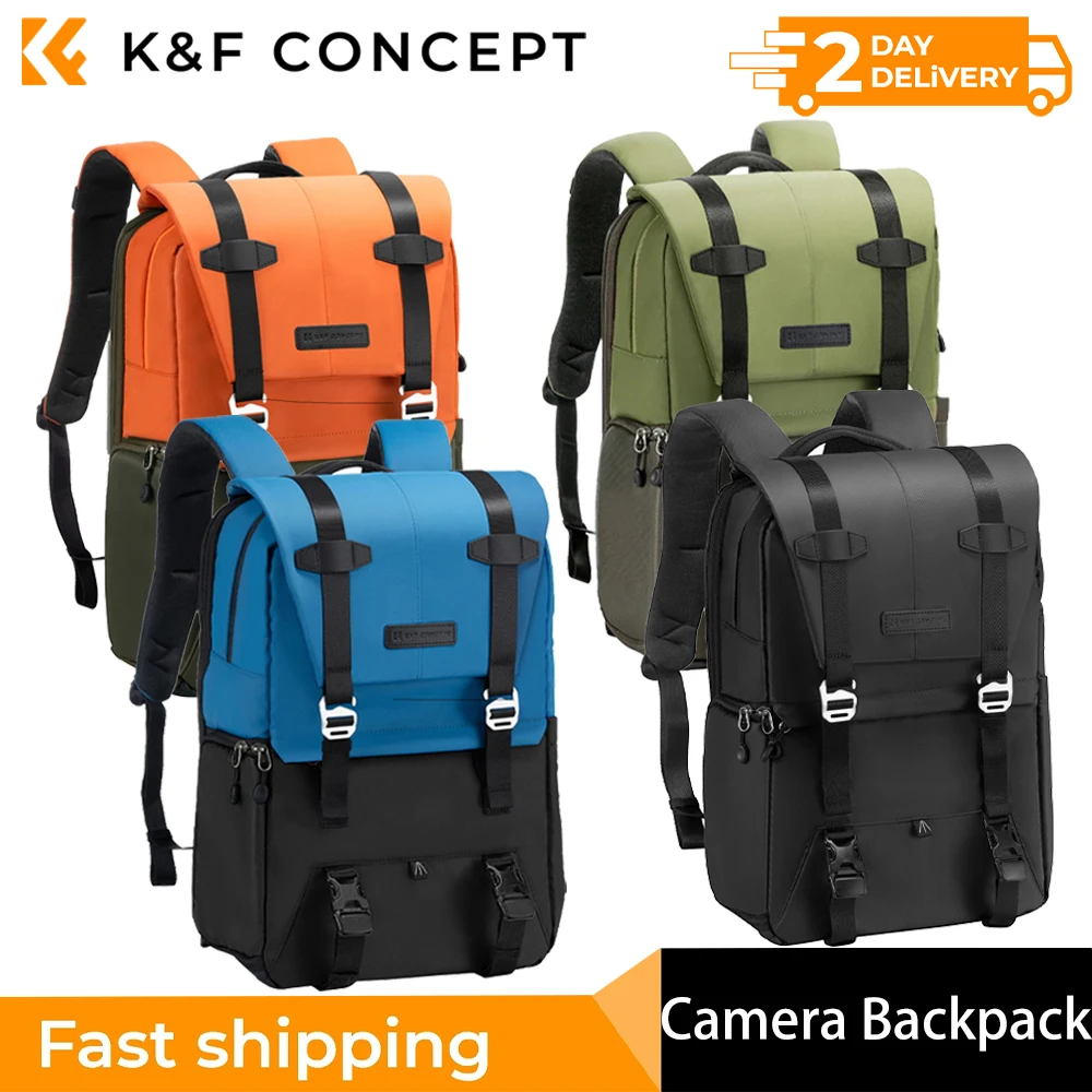 K&F Concept Newest Photography Backpack Lightweight Camera Bags Large Capacity Camera Case with Rain Cover for 15.6 Inch Laptop