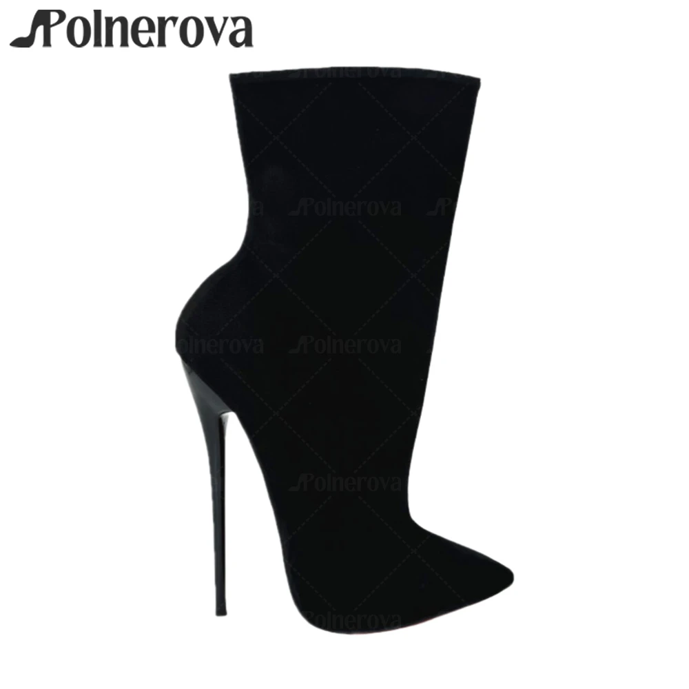 Black Suede Extreme Stiletto Booties Sexy Pointed Toe 16cm Lacquered Heel Ankle Boots Customizable Multicolor Booties for Women