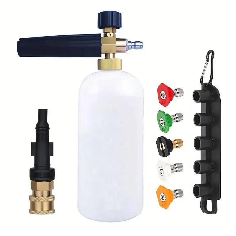 Foam Cannon Kit with 1L Bottle, 5 High Pressure Nozzles & 1/4