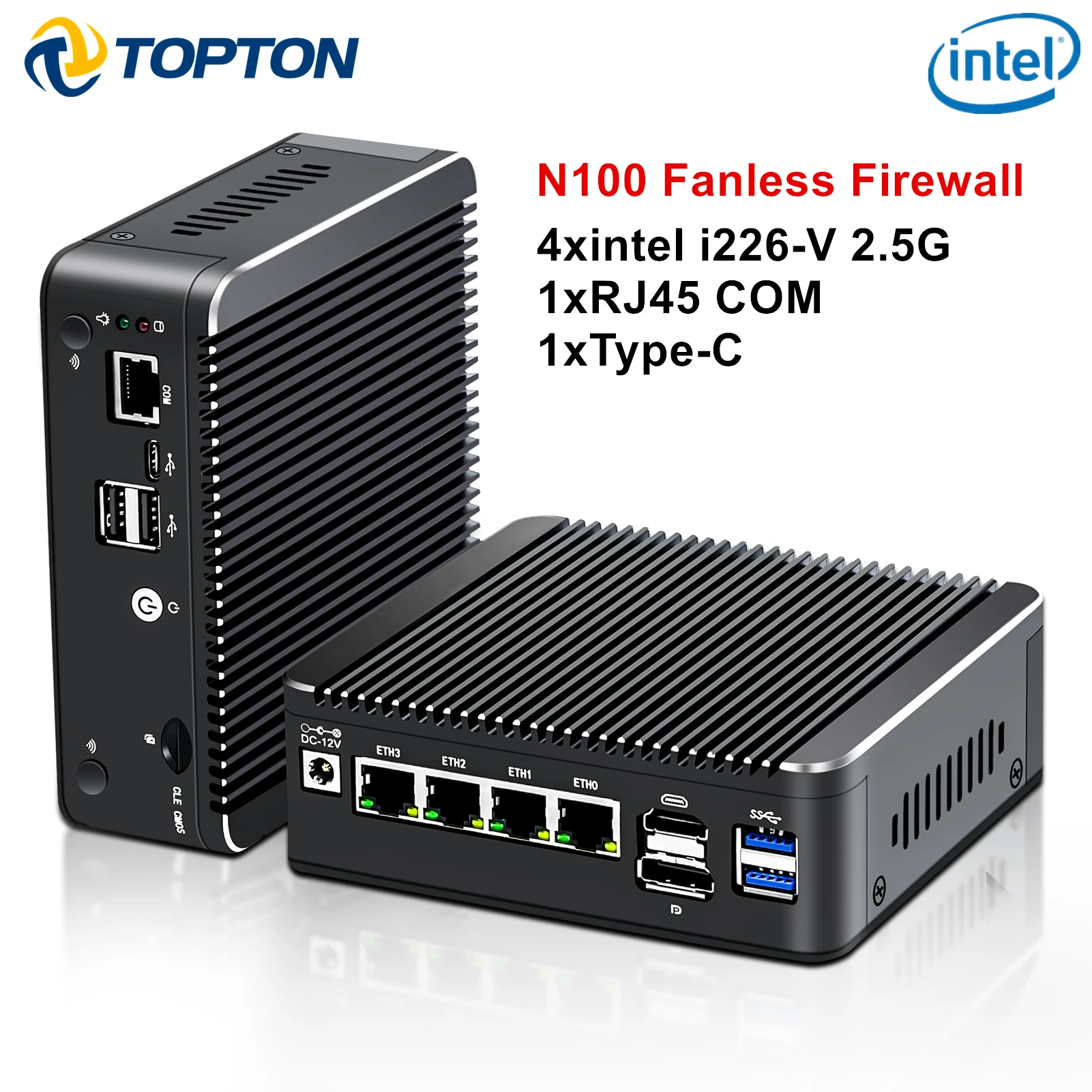 12th Gen Intel N100 2.5G Soft Router 4x i226-V LAN 1*COM RJ45 Fanless Mini PC Firewall Computer Type-C pfSense PVE ESXi