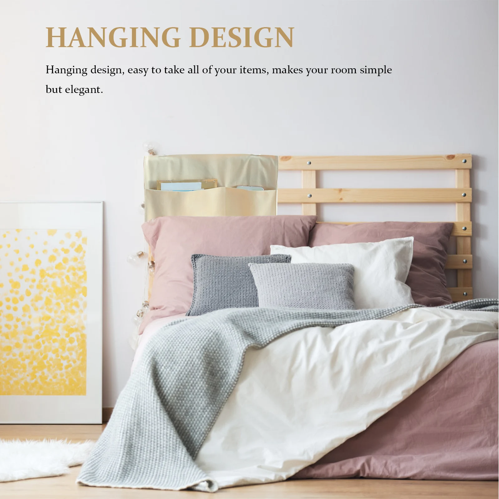 

Cotton Bedside Hanging Storage Pouch Compact Design Dormitory Bathroom ganizer Sundries Bag Easy Removal Phone Holder Chair