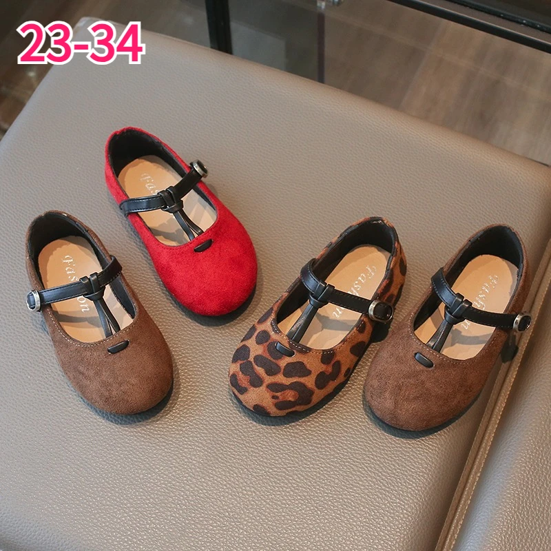 Kids Mary Jane Shoes Girls Faux Suede Flats Toddler T-Strap Loafers Soft Princess Footwear for School Party Children's Shoes