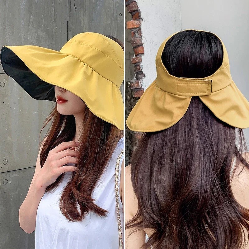 Summer Double-layer Fisherman Hat Women\'s Empty Top Sun Hat Outdoor UV Protection Foldable Sunshade Hat Sunscreen Bucket Hat