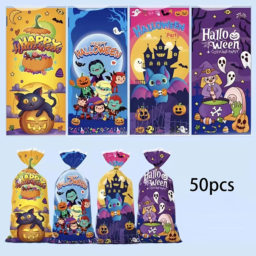 50/100 Stück Halloween-Hexen-Süßigkeiten-Geschenktüten OPP Selbstklebende Beutel, Kleine Feiertags-Leckerli-Verpackungstüten für Party-Gastgeschenke