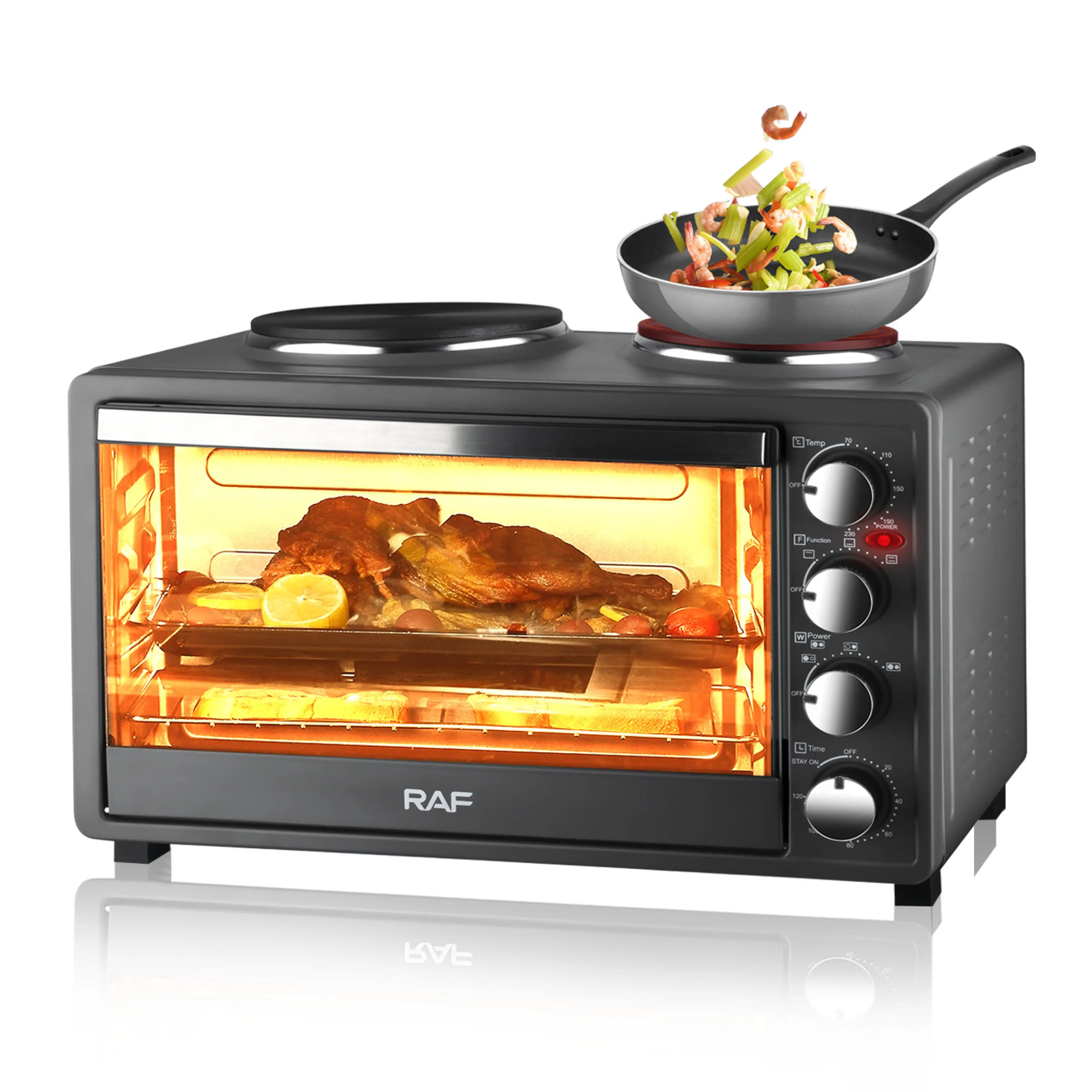 Multifunctional 30L Kitchen Convection Oven 2 in 1 30 Liter Baking Oven with Dual Hot Plates for Pizza