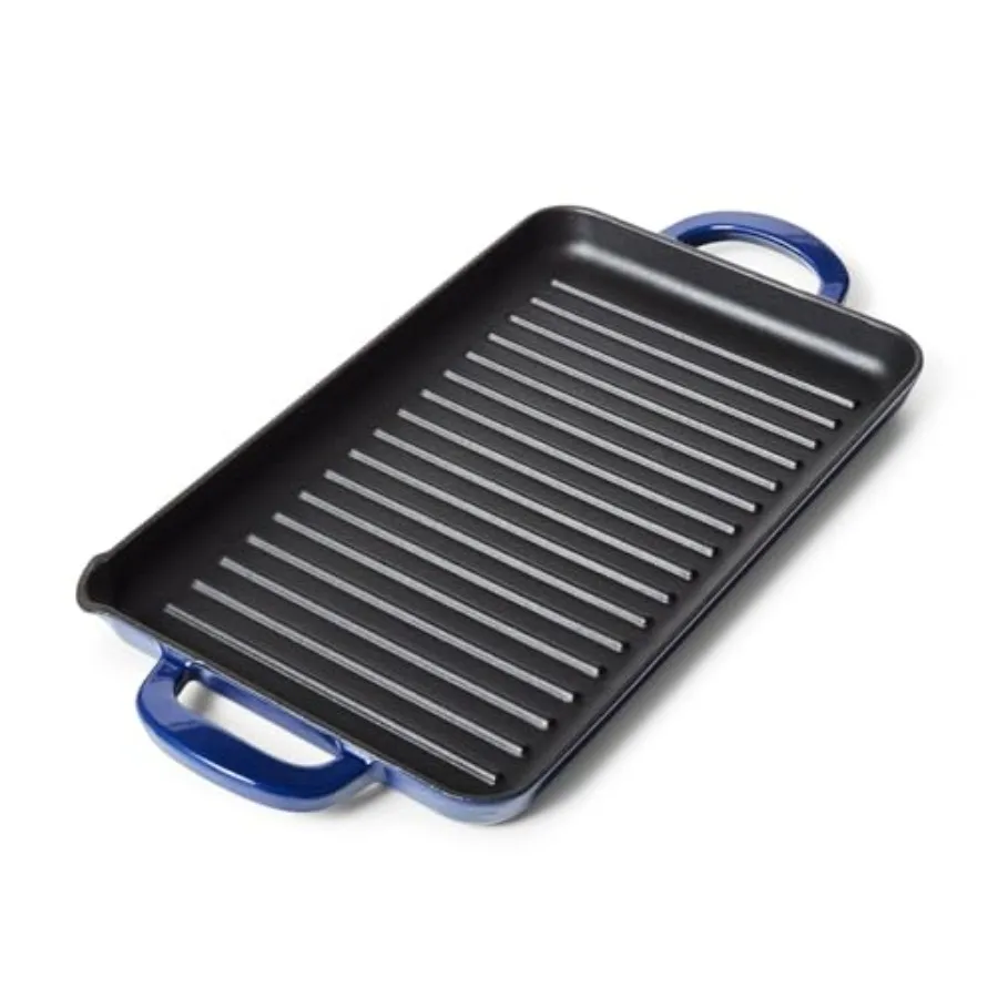 Plancha Rectangular de Hierro Fundido Esmaltado de 15 x 9 pulgadas, apta para parrilla, horno y estufa, para filetes, verduras y mariscos, compatible con inducción, apta para hornos de hasta 500°C