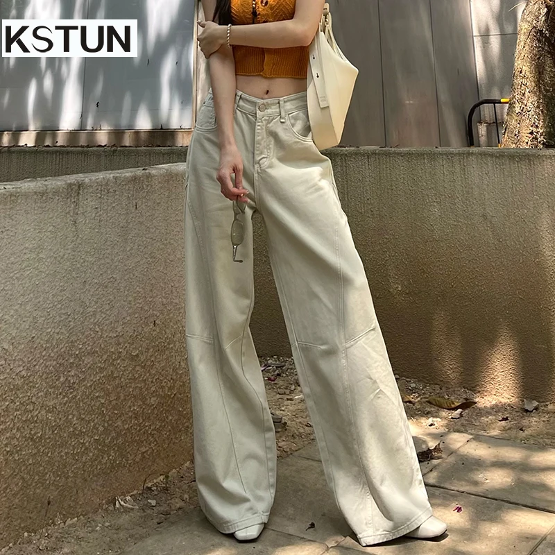 KSTUN 2025 Summer Apricot Jeans Women Wide Leg Pants Low Rise Casual Baggy Jeans Denim Pants Loose Women Trousers Dragging Pants