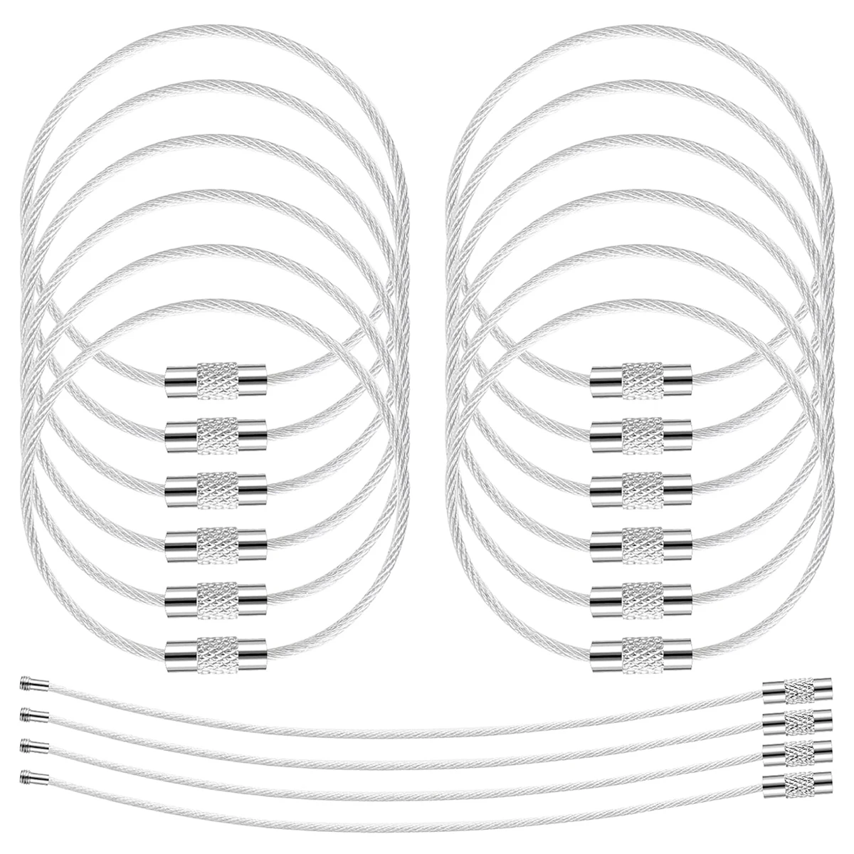 

20Pcs Stainless Steel Wire Ring Screw Lock Wire Keychain Cable 6 Inch Bracelet Rope for DIY Jewelry Making，Hanging Luggage Tags