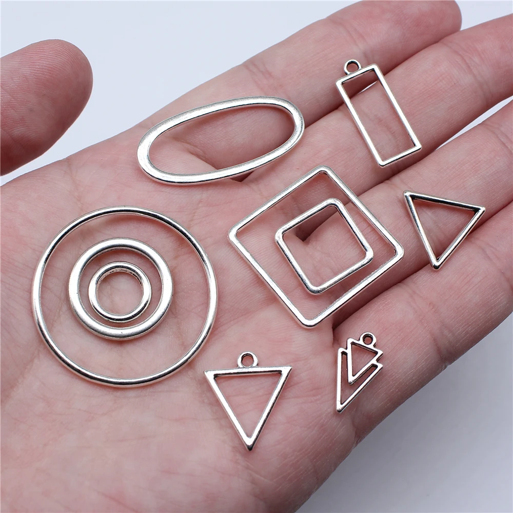 40pcs Geometric Shape Round Circle Oval Square Triangle Charms DIY Handmade Craft Earring Necklace Making Findings