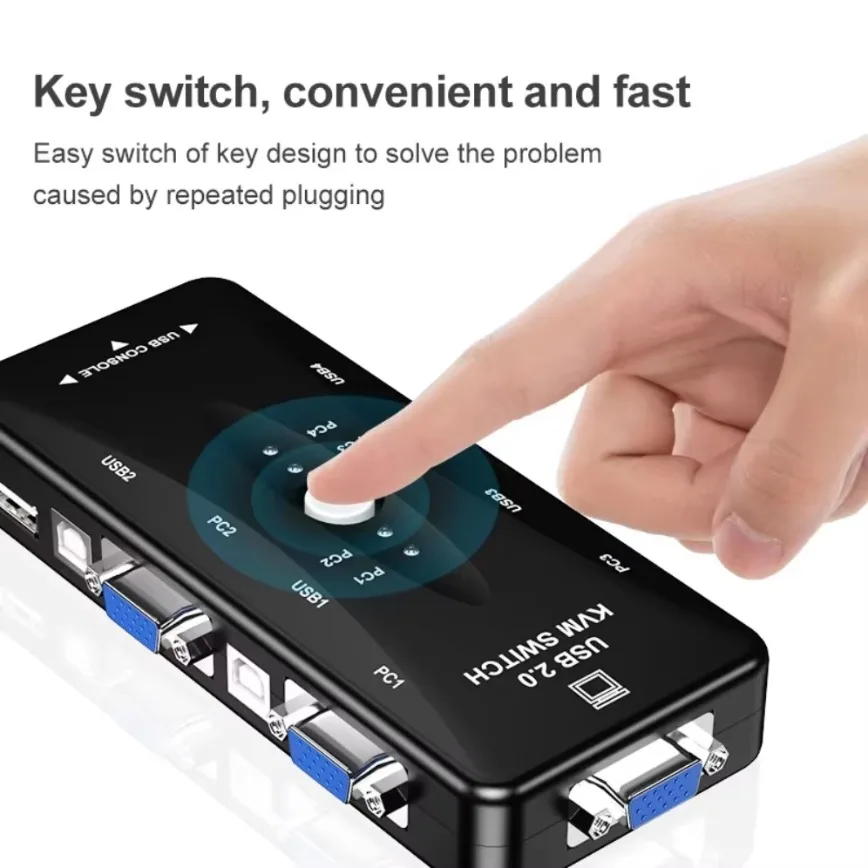 Conmutador VGA 1080P USB 2,0 KVM con Cable KVM interruptor KVM de 4 puertos ratón teclado impresora Pendrive Share Switcher adaptador