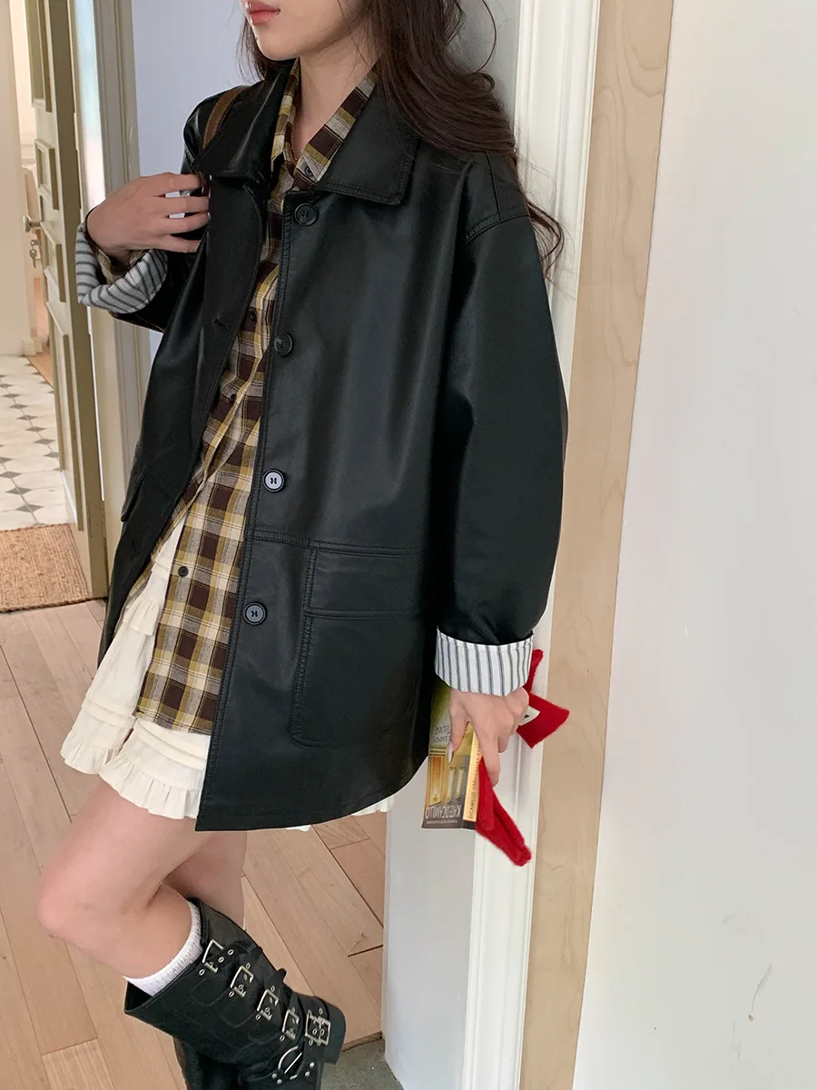 秋冬カジュアルスプライスストライプ長袖レザージャケットレディース新スタイルアウター