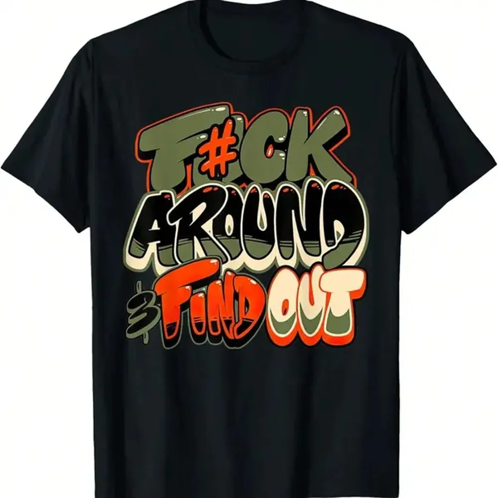 Men's Short-Sleeve Streetwear Top, Hip-Hop Inspired T-Shirt with Cool, Impactful Graffiti-Style Typography, Shortsleeve, Menswear