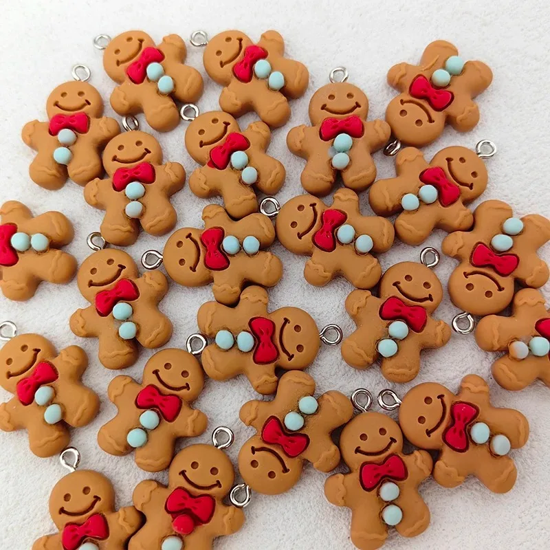 10Pcs Wholesale Kawaii Christmas Gingerbread Man Resin Charms, DIY Pendants for Earring Keychain Handmade Jewelry Findings