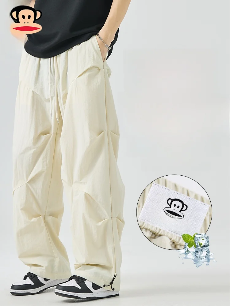 

PaulFrank American Sport Casual Pants Men Summer Ice Silk Thin Loose Folded Soldier Pants Straight Leg Loose Fit Trousers