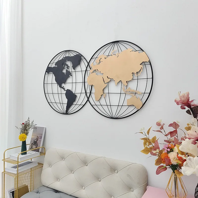 Industrial Style World Map Hollowed Out Wall Decoration Metal Wall Decoration Foyer Wall Hanging Background Walls Pendant