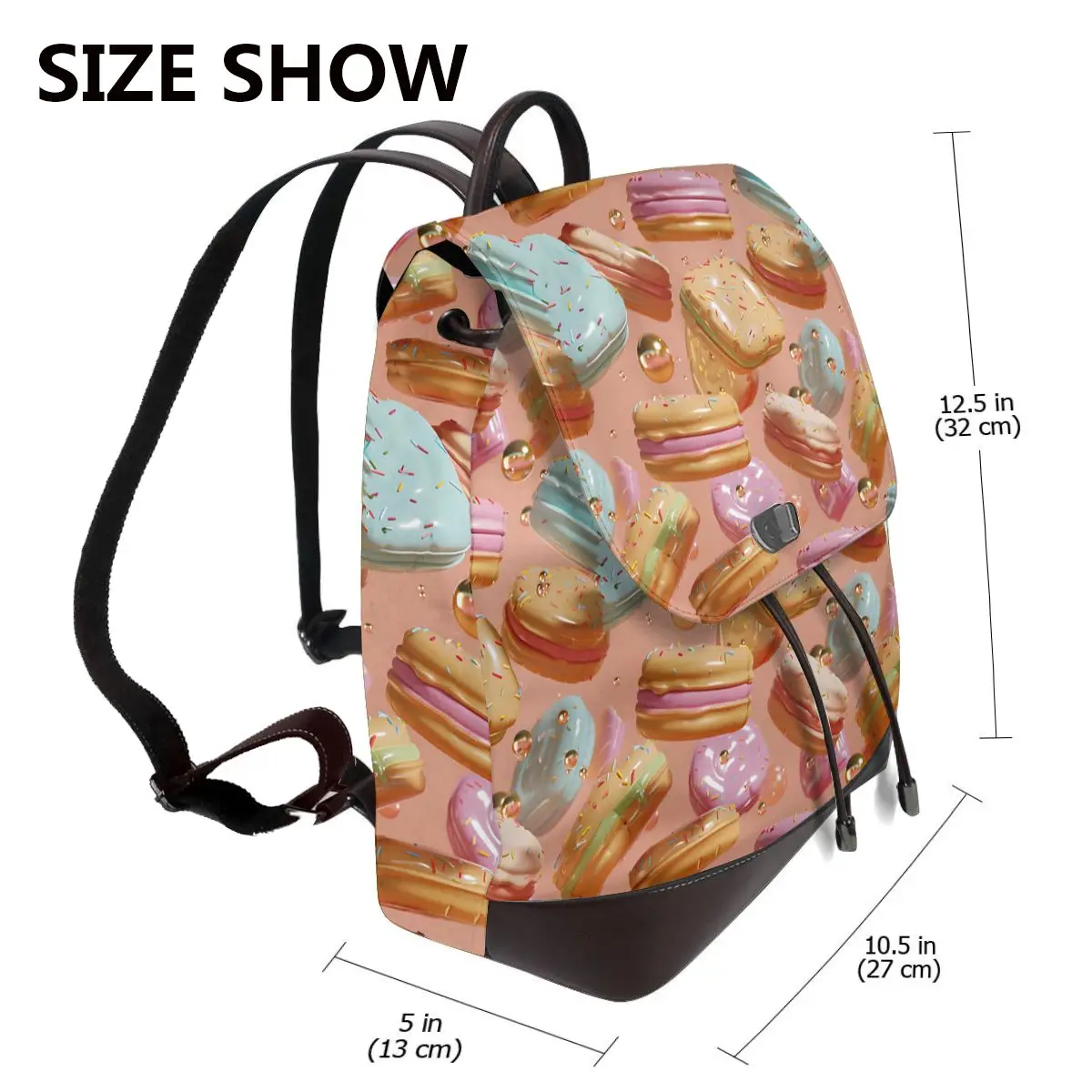 달콤한 마카롱 간식 3D 패턴 새로운 핫 여성 배낭 디자이너 고품질 가죽 간단한 패션 대용량 배낭