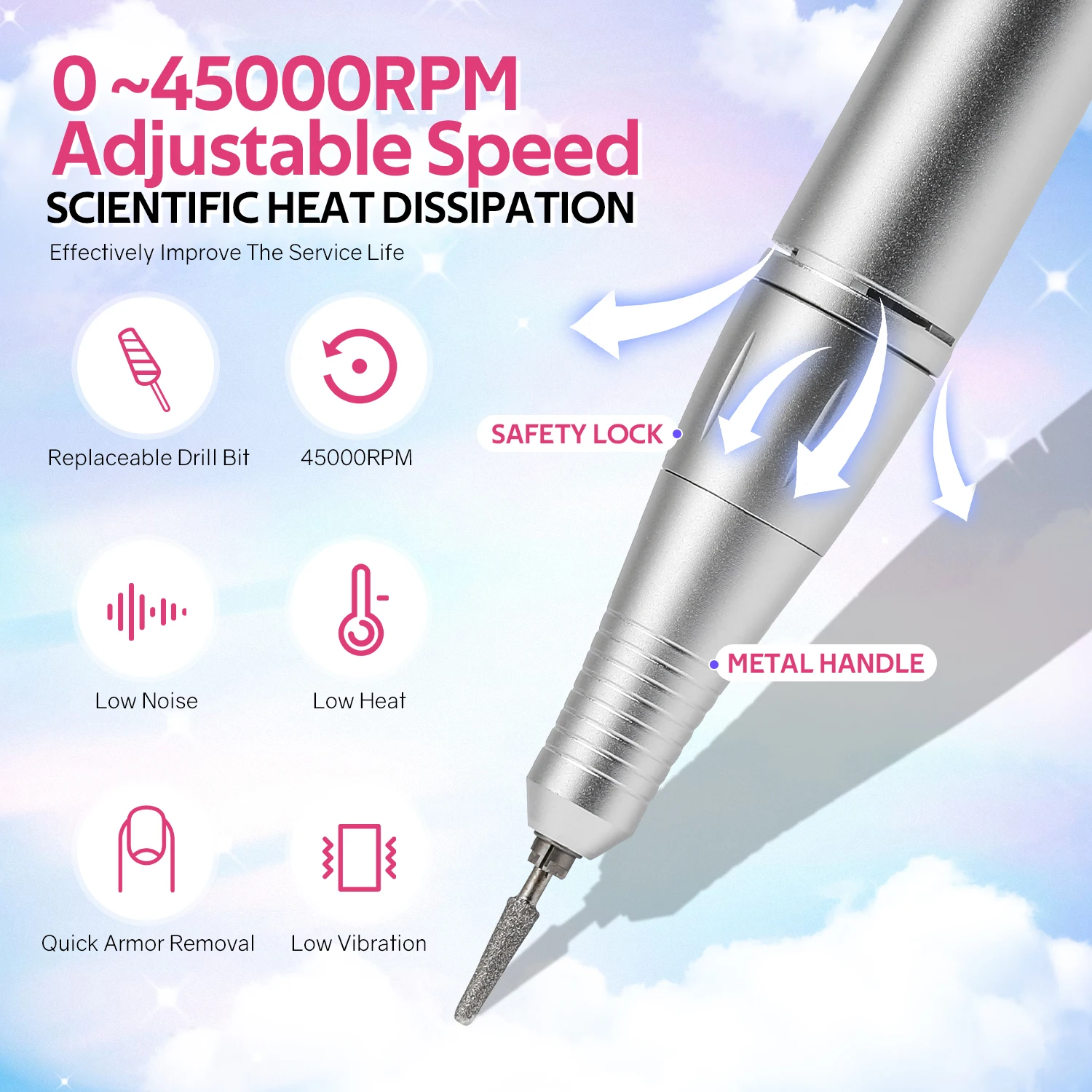 Ponceuse à ongles électrique professionnelle avec écran LCD, perceuse à ongles portable, ponceuse à gel, tour à ongles, outils d'art des ongles, 45000 tr/min