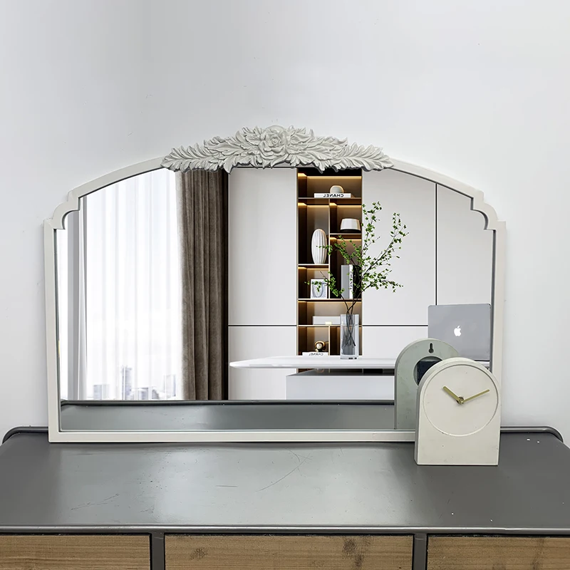 rainhou white wall metal frame mirror  bathroom wall cabinet bathroom vanity with mirror large arched  mirror decor wall