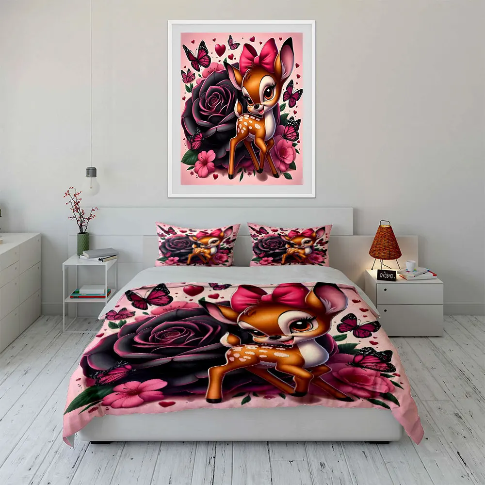 Adorable fawn with pink butterflies Print Soft Comfortable Duvet Cover Bedding Set Included 1*Duvet Cover  2*Pillowcases