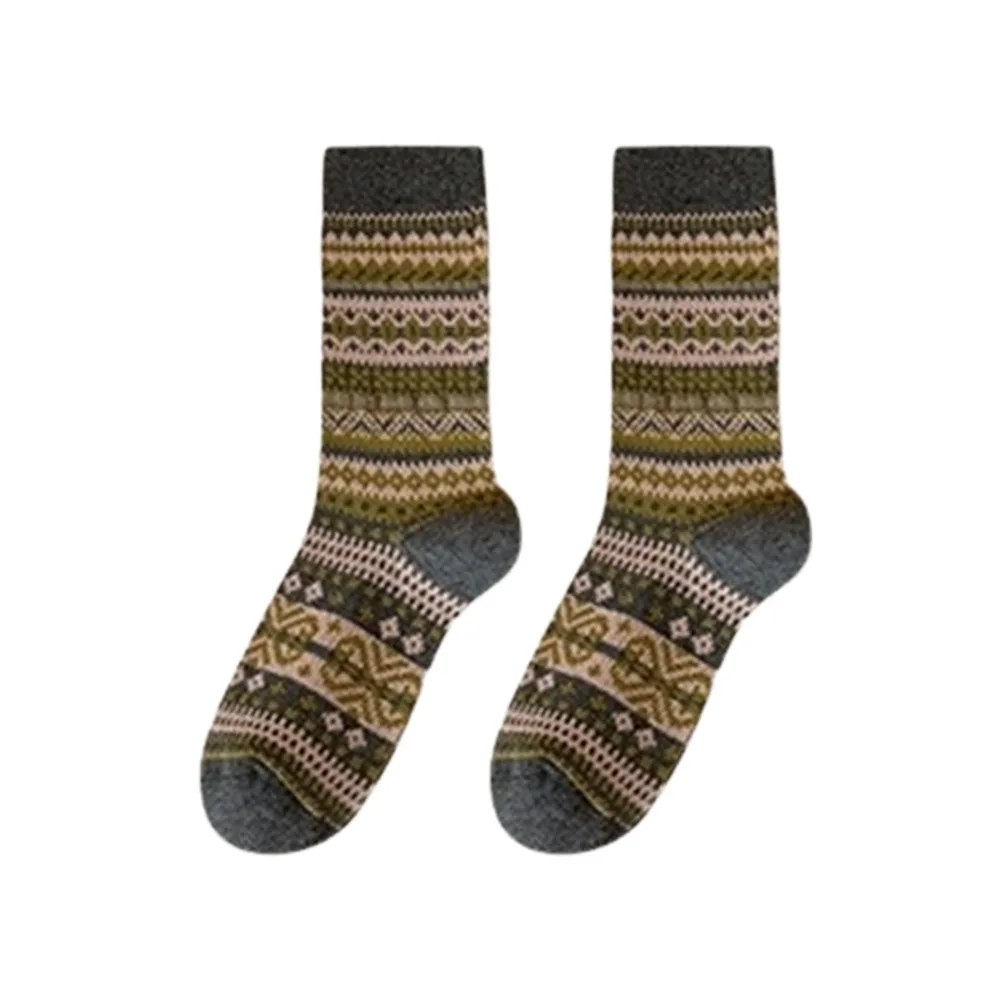 

Новые рождественские носки в стиле ретро Fair Isle, хлопковые теплые носки с цветными блоками, утолщенные средние носки-трубы для мужчин и женщин